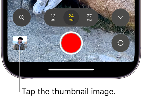 Final Cut Camera 화면 하단에 있는 축소판 이미지