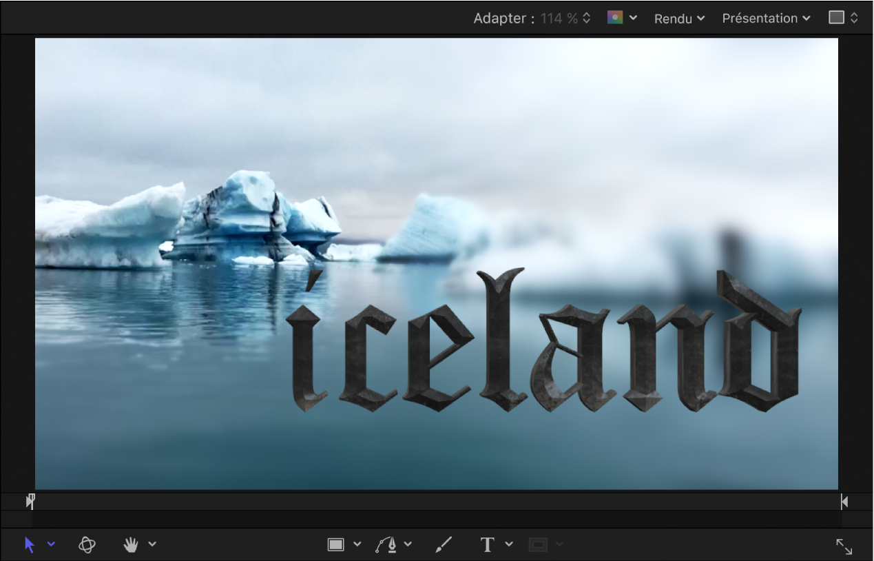Canevas affichant du texte 3D auquel un style est appliqué.