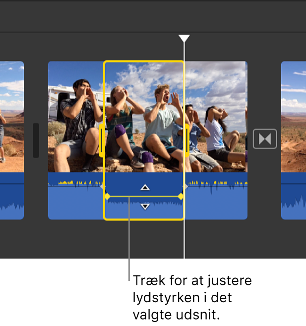 Lydstyrkemærke, der trækkes i lydbølgeform i valgt udsnit