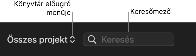 A Könyvtár felugró menü és a keresőmező