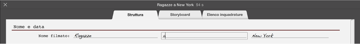 Operazione di inserimento testo nel pannello Struttura del trailer