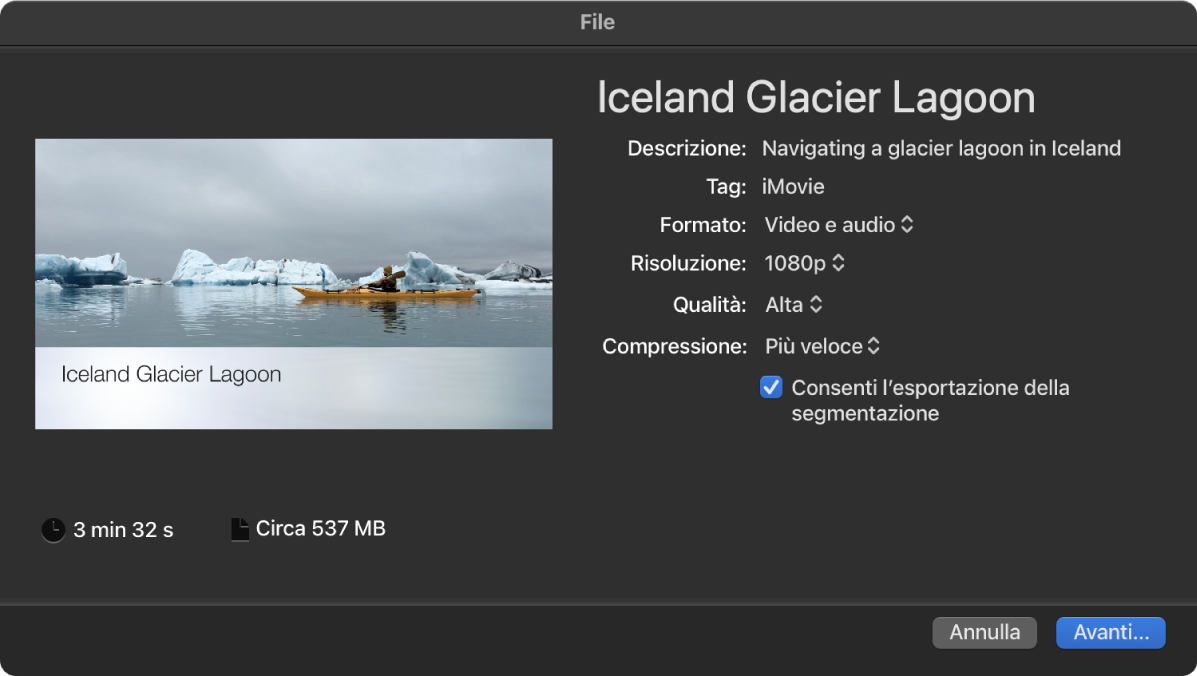 Finestra di dialogo condivisione file