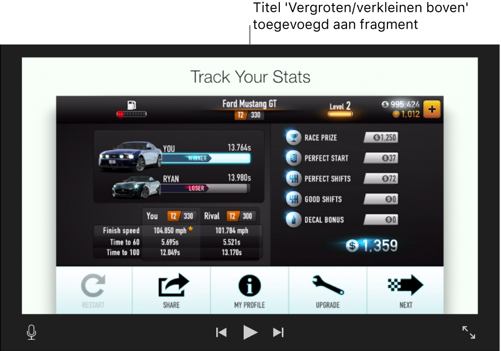 Fragment in het weergavevenster met de titel 'Vergroten/verkleinen boven'
