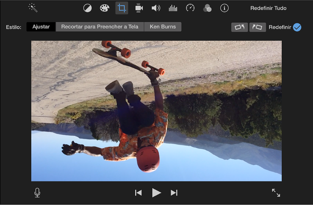Visualizador exibindo clipe girado em 180 graus
