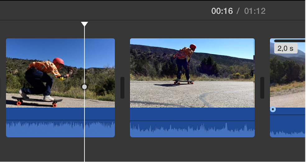 Cursor de reprodução posicionado num clip no cronograma