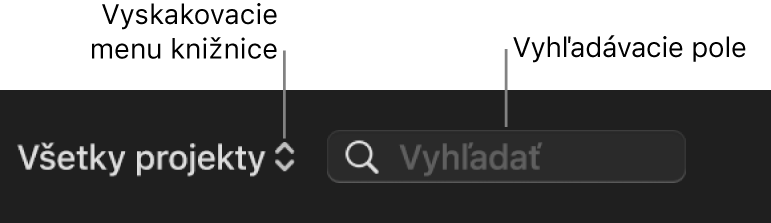Vyskakovacie menu Knižnica a vyhľadávacie pole