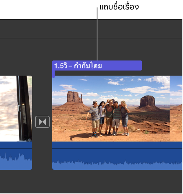 แถบชื่อเรื่องที่ลากไว้ด้านบนคลิปในไทม์ไลน์