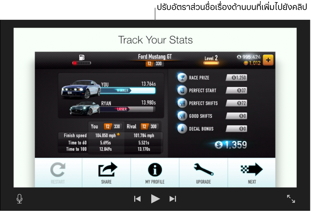 คลิปในหน้าต่างแสดงที่ปรับใช้ชื่อเรื่องปรับอัตราส่วนบนสุด