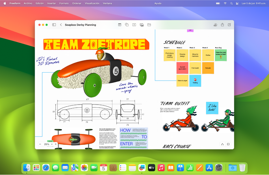 La app Freeform abierta en una Mac.