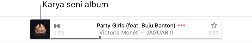 Karya seni album di sebelah kiri sepanduk dengan lagu dimainkan.