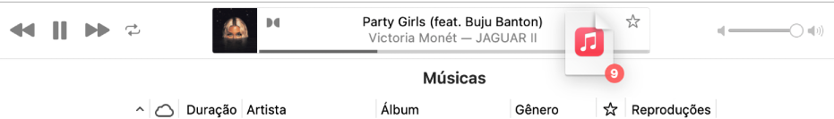 Álbum sendo arrastado para a parte superior da janela do app Música.