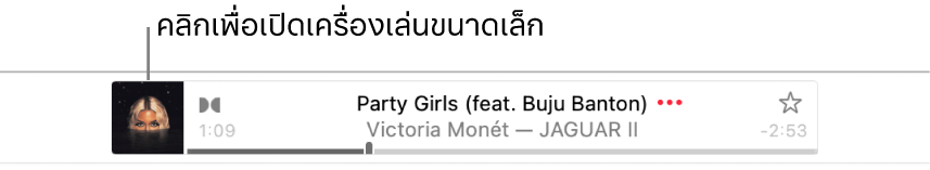 คลิกภาพปกอัลบั้มทางด้านซ้ายของป้ายประกาศเพื่อเปิดเครื่องเล่นขนาดเล็ก