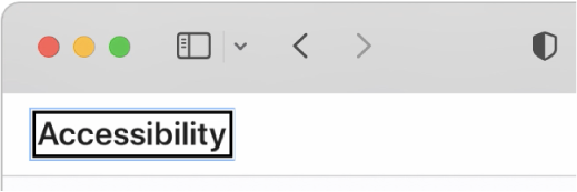 VoiceOver-pekaren – en mörk rektangulär ram – fokuserar på ordet Hjälpmedel på skärmen.