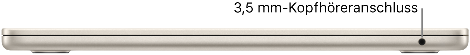Rechte Seite des MacBook Air mit Beschriftung des 3,5-mm-Kopfhöreranschlusses.