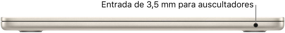 Vista do lado direito de um MacBook Air, com uma chamada para a ficha de 3,5 mm para auscultadores.