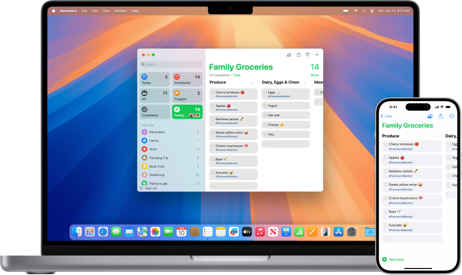 تطبيق التذكيرات على Mac و iPhone يعرض نفس قائمة التذكيرات.