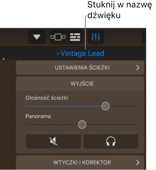 Ilustracja. Stuknij w nazwę bieżącego dźwięk nad narzędziami ścieżki.