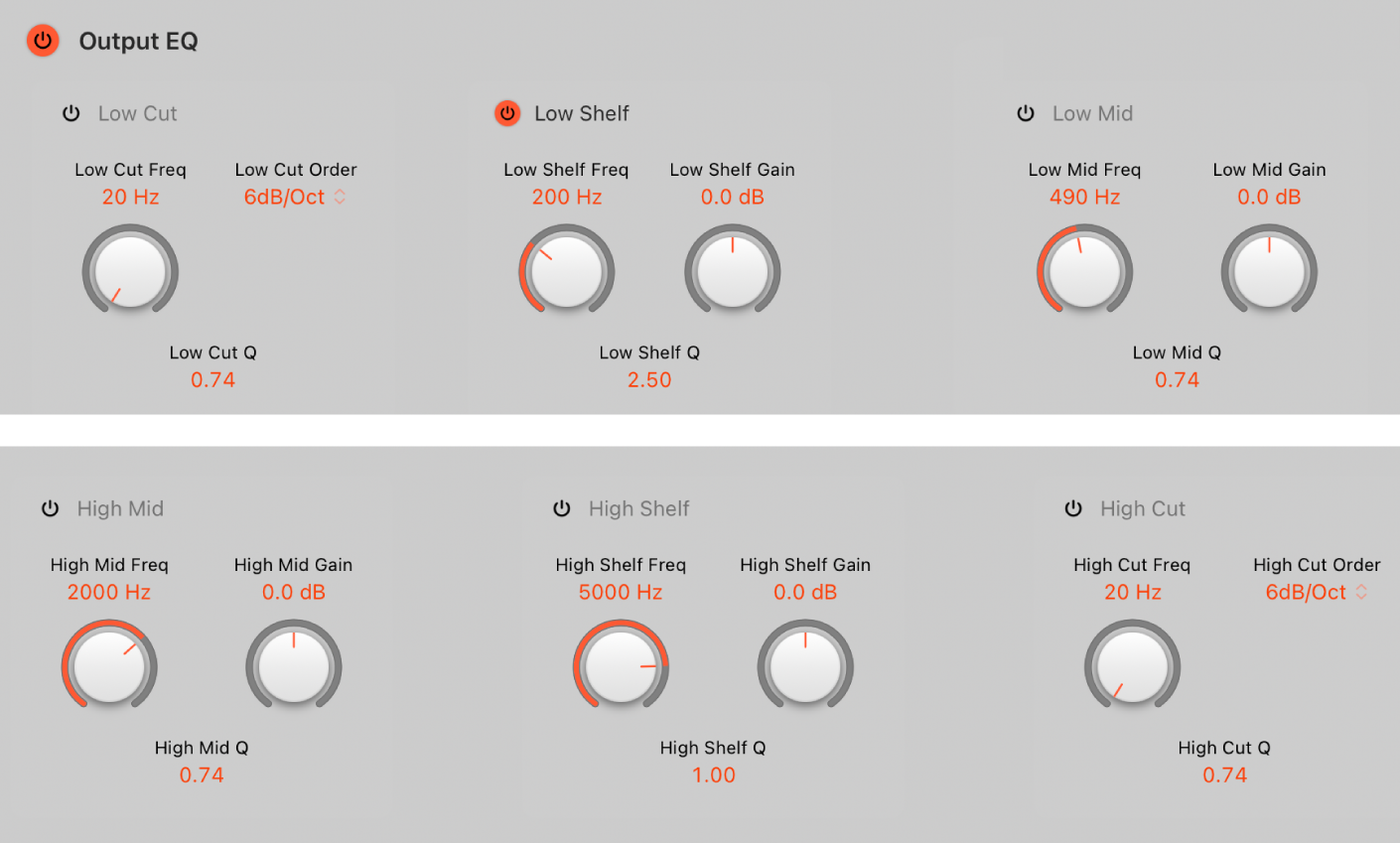 Ilustración. Controles “Output EQ Low Cut” de Space Designer.