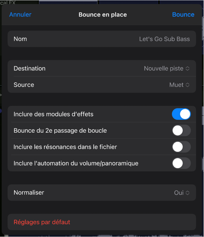 Figure. Zone de dialogue « Bounce des cellules à leur place ».
