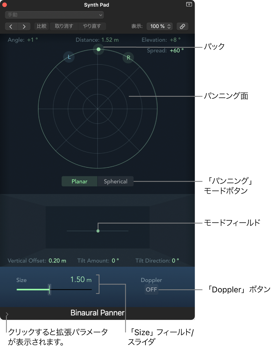 図。「Binaural Panner」ウインドウ。