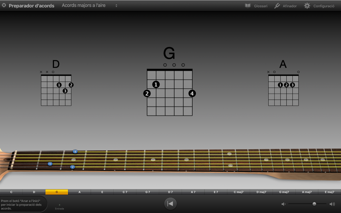 El “Preparador d’acords” amb acords per practicar.