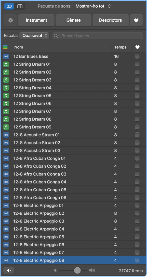 Vista de l’explorador de bucles.