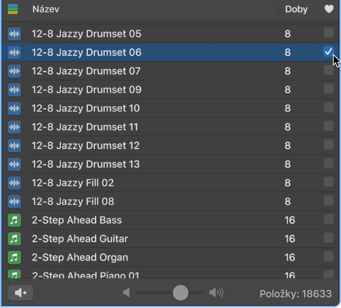 Políčko Oblíbené v prohlížeči smyček