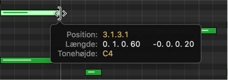 Skift størrelse på en node i klaverrulleværktøjet.