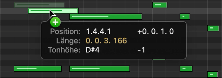 Kopieren einer Note (durch Bewegen bei gedrückter Option-Taste) im Pianorolleneditor
