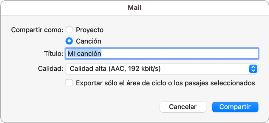 Cuadro de diálogo de Mail Drop.