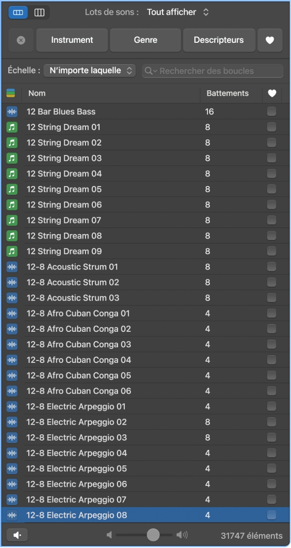 Présentation du navigateur de boucles.