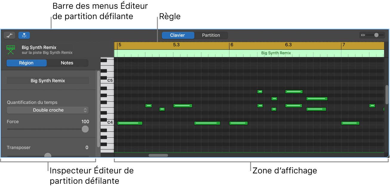 L’éditeur de partition défilante.