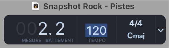 Écran ACL dans la barre des commandes, modification du tempo