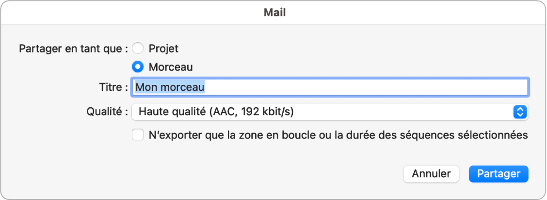 Zone de dialogue Mail Drop.