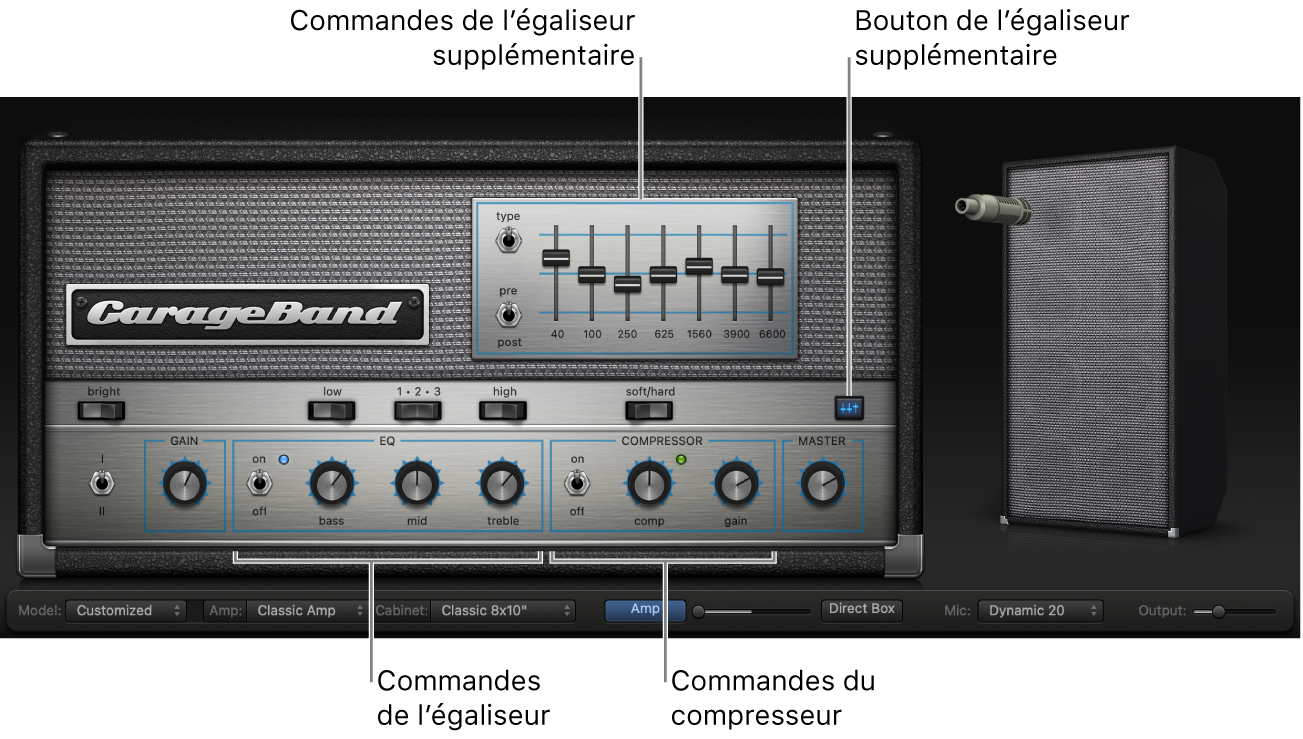 Bass Amp Designer, avec les commandes EQ et Compressor.