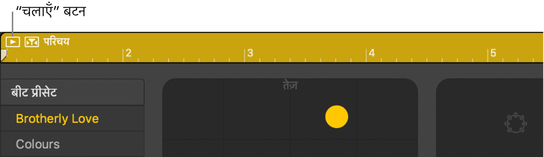 Drummer क्षेत्र मेंचलाएँ बटन दिखाया रहा है।