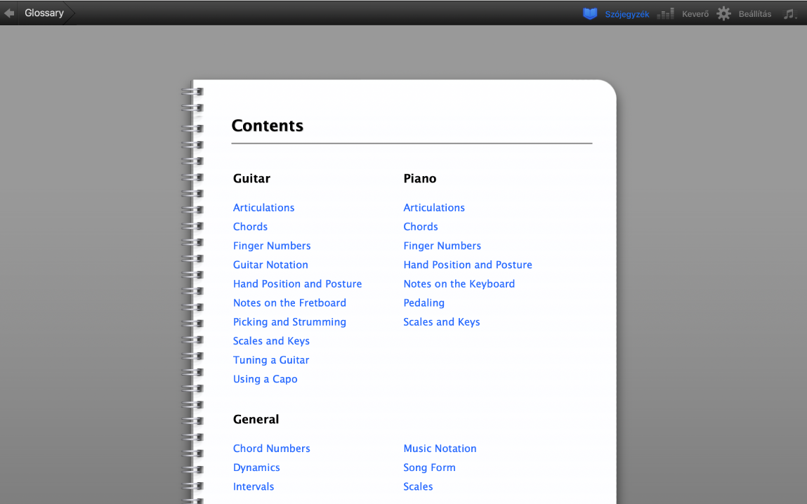 Hangszertanulás szójegyzéke.