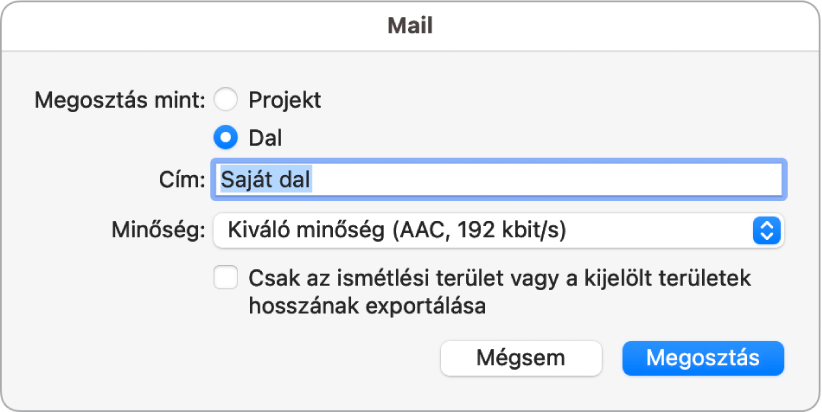 A Mail Drop párbeszédpanel.