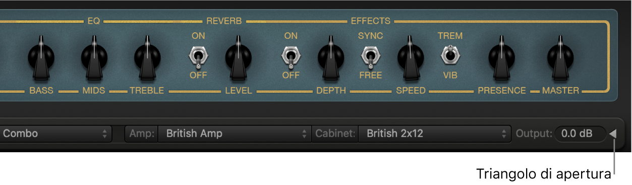Freccia di apertura per la vista piccola.