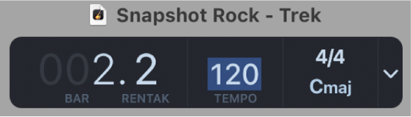 LCD dalam bar kawalan, mengedit tempo
