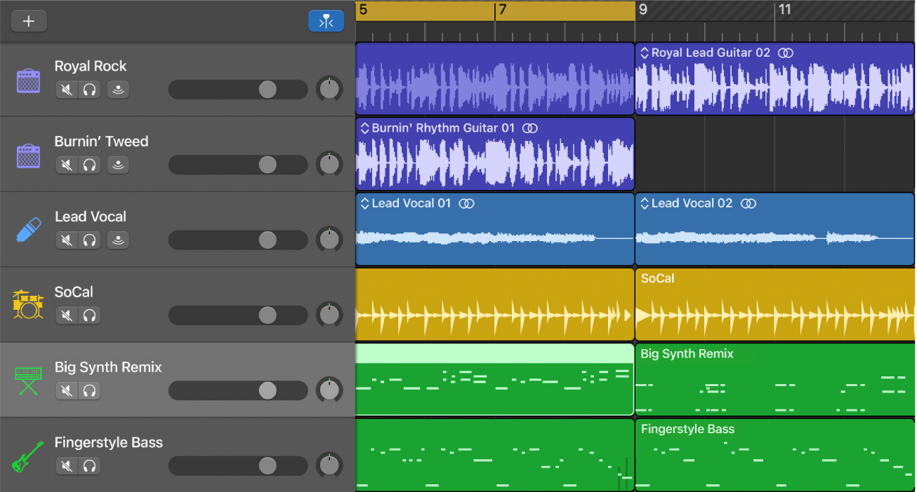 Het sporengebied met verschillende typen segmenten en sporen.