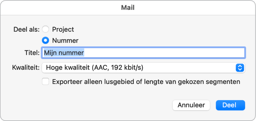 Dialoogvenster 'Mail Drop'.