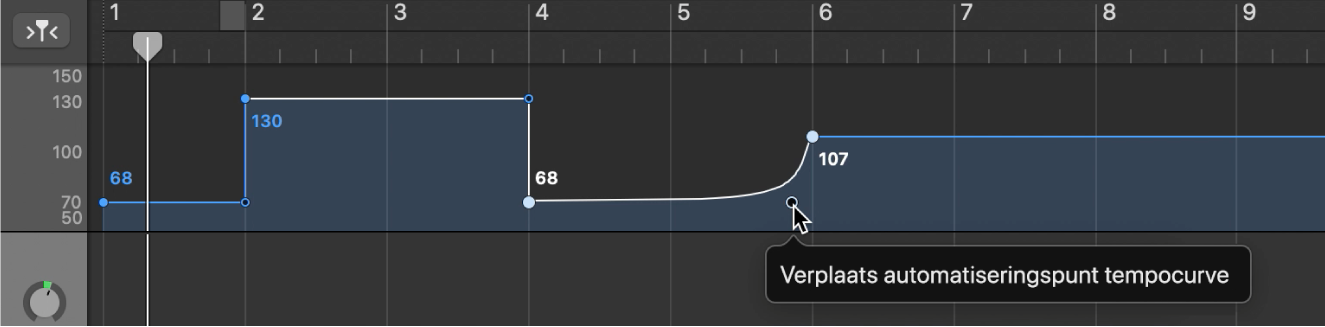 Tempospoor waarin een tempocurve wordt aangemaakt.