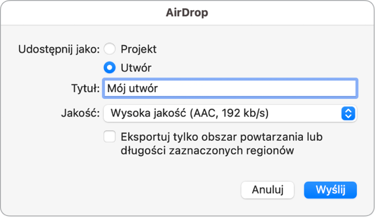 Okno dialogowe AirDrop.