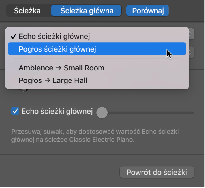 Wybieranie efektu ścieżki wyjściowej.