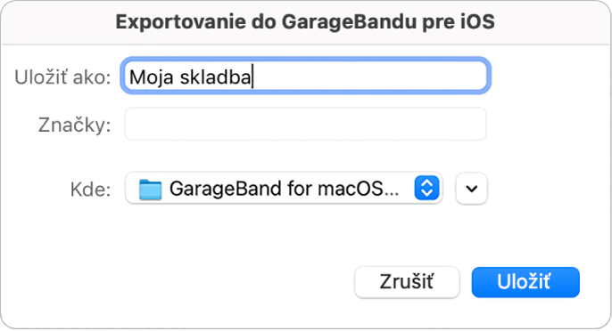 Exportovanie do GarageBandu pre iOS.