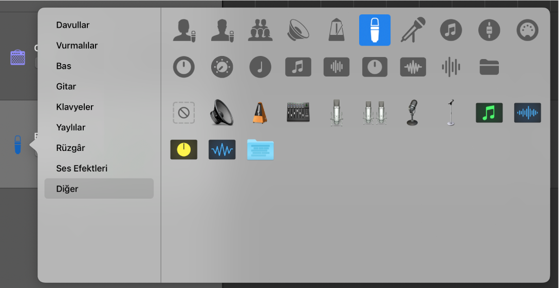 İz simgesini Simge kısayolundan seçme.