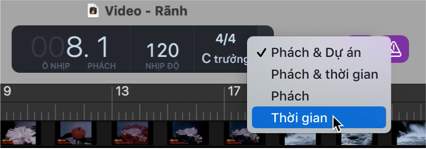 LCD trên thanh điều khiển, chọn định dạng Thời gian.
