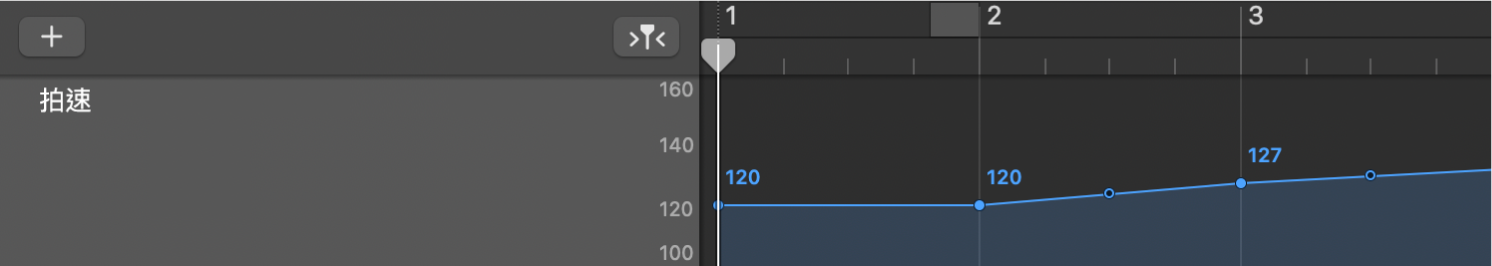 「音軌」區域中開啟的「拍速」音軌。