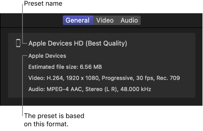 프리셋 요약을 보여주는 인스펙터